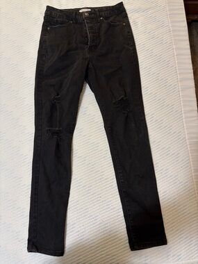 Women's Black Distressed High-Rise Jeans